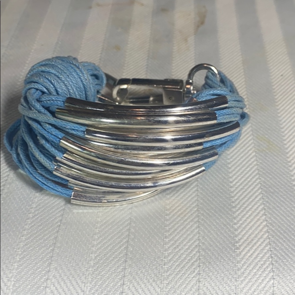 Silver and light blue rope bracelet